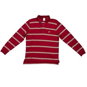Brooks Brothers Men's M Red Striped Long Sleeve Performance Polo Shirt Rugby
